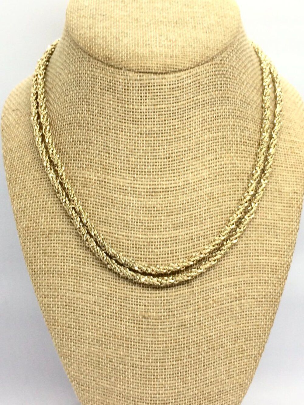 VINTAGE GOLD TONE Rope Chain Necklace Double Strand Twisted Layered 16” Mcm